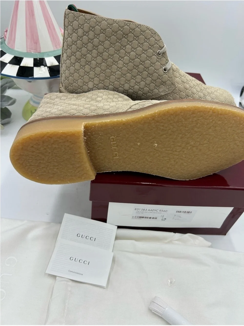 Men’s Gucci suede embossed GG Desert boot size 12 made in Italy